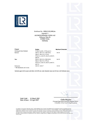 英国劳氏船级社船用铝合金精炼及半成品、-型材、棒材和挤压件制造商认证